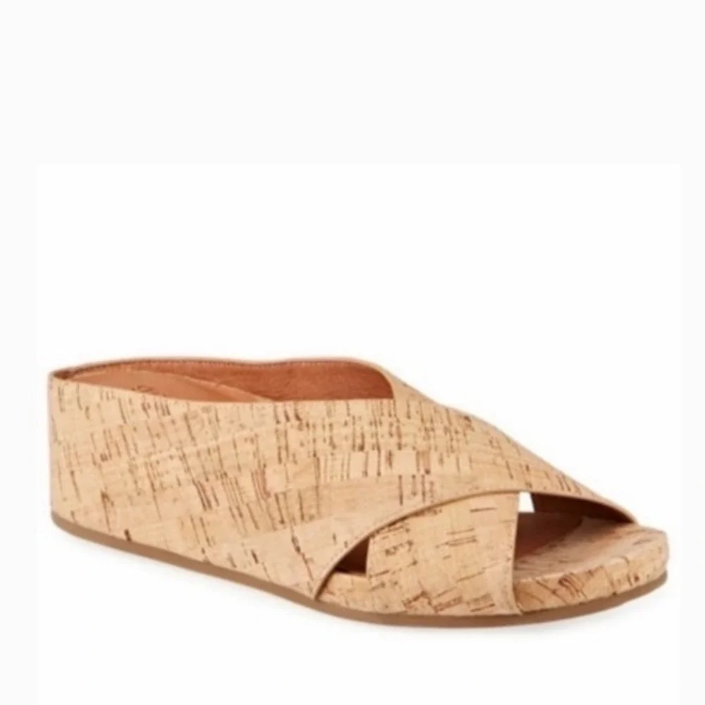 Gentle Souls by Kenneth Cole‎ Gianna X-Band Cork Wedge Slide Sandals Tan 7.5M